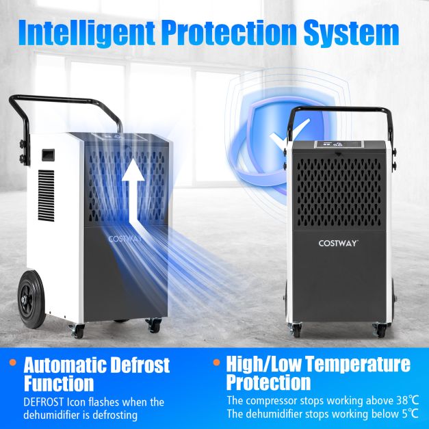 73 L/Day Commercial Dehumidifier with Drain Hose and Timer for Efficient Moisture Control