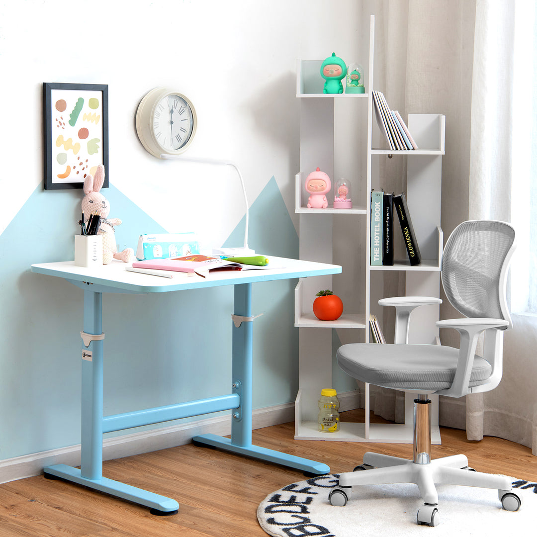 Kids Height-Adjustable Swivel Computer Desk Chair with Lumbar Support-Grey