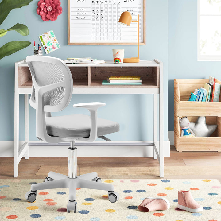 Kids Height-Adjustable Swivel Computer Desk Chair with Lumbar Support-Grey