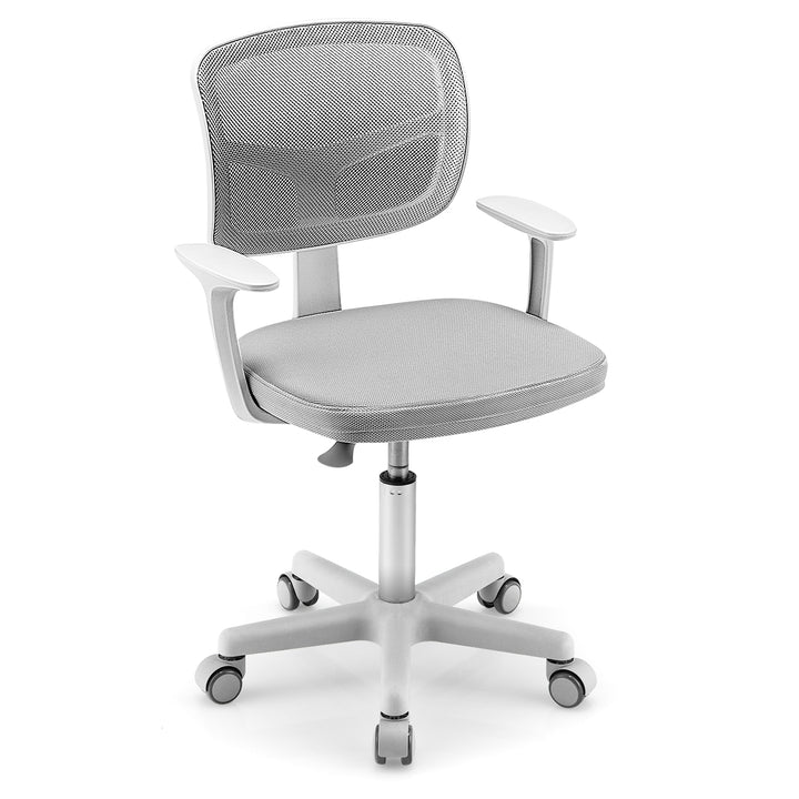 Kids Height-Adjustable Swivel Computer Desk Chair with Lumbar Support-Grey