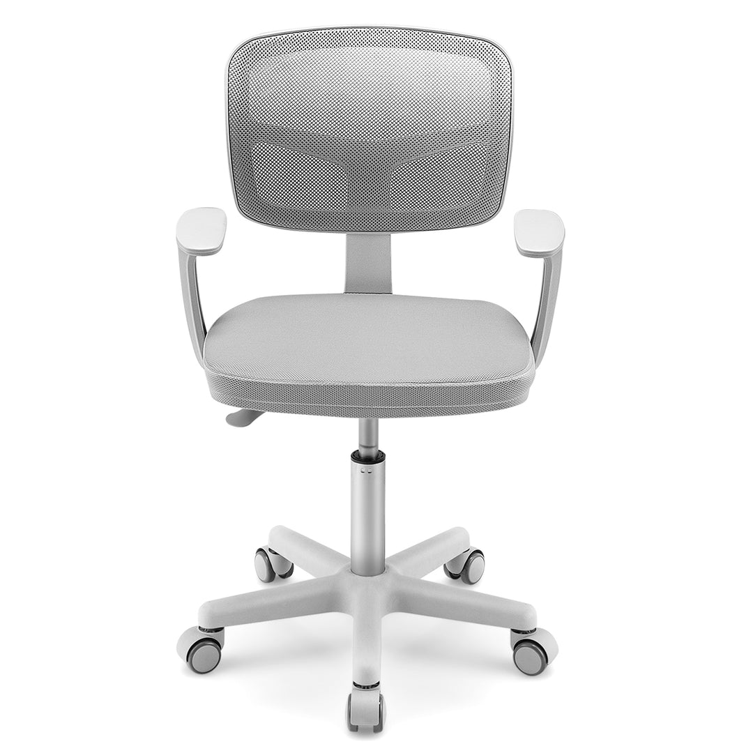 Kids Height-Adjustable Swivel Computer Desk Chair with Lumbar Support-Grey
