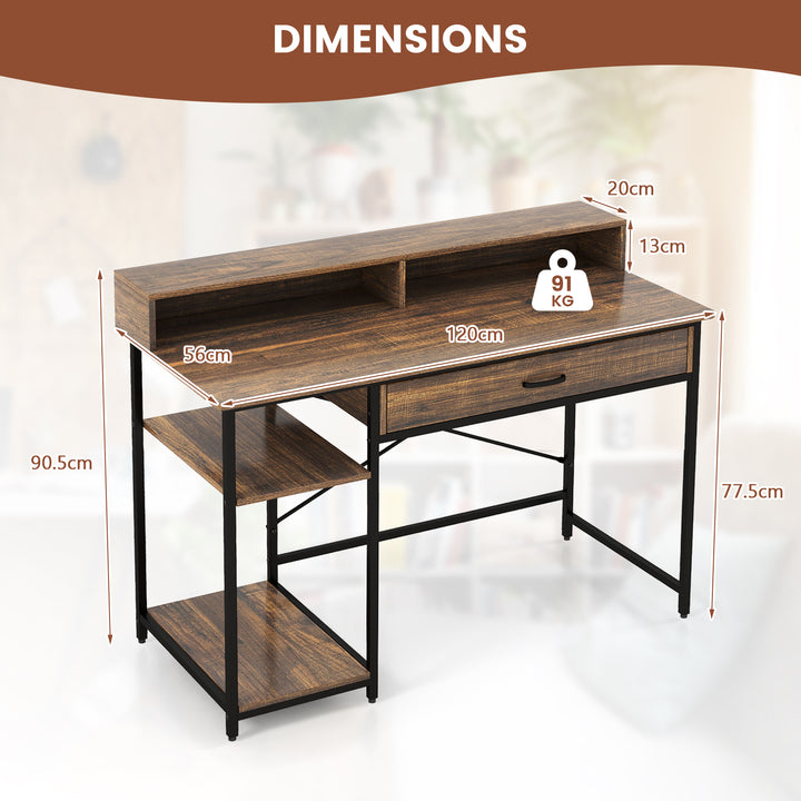 Computer Desk Workstation with Monitor Stand and Drawer Rustic Brown - TidySpaces