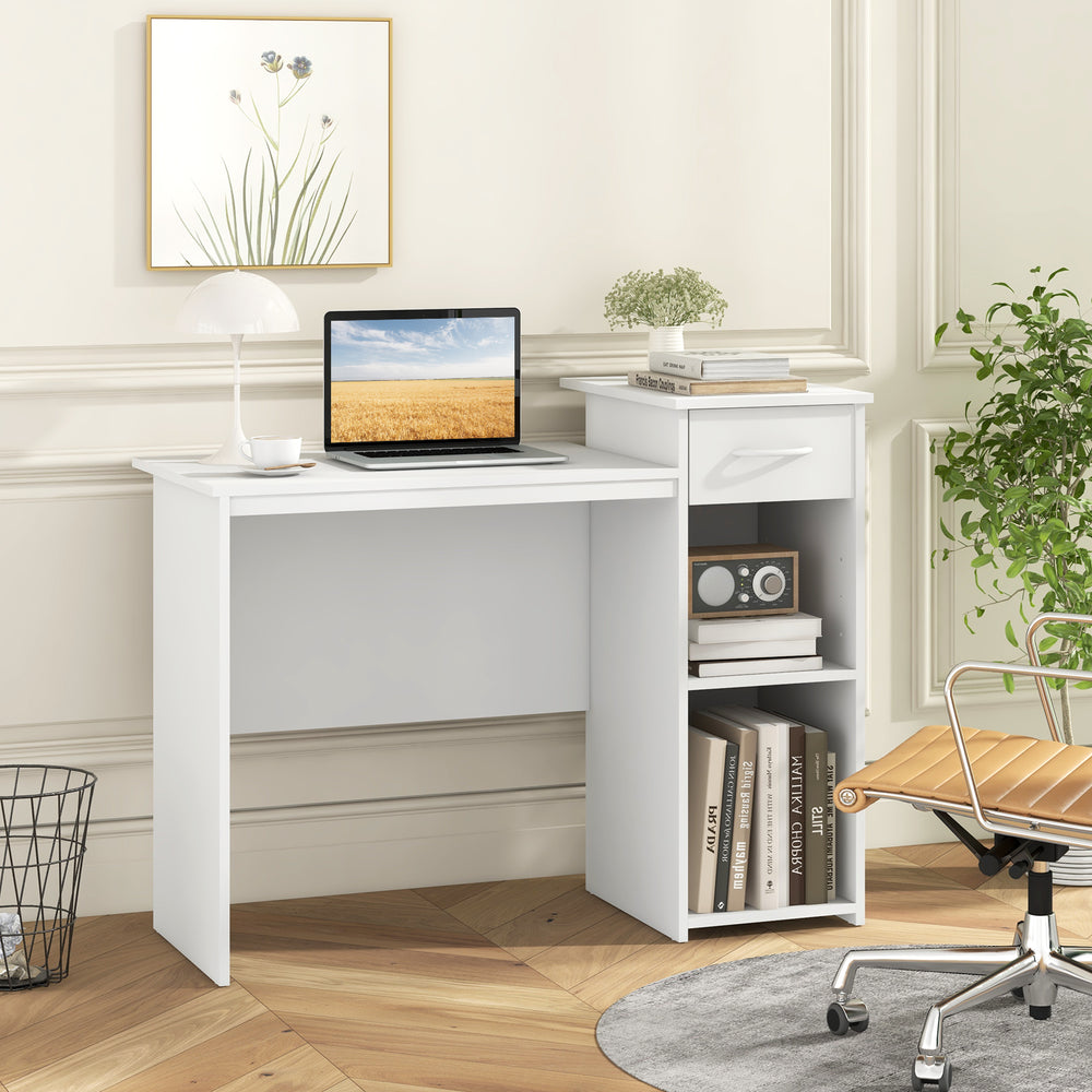 Modern Computer Desk with Adjustable Shelf and Cable Hole - TidySpaces