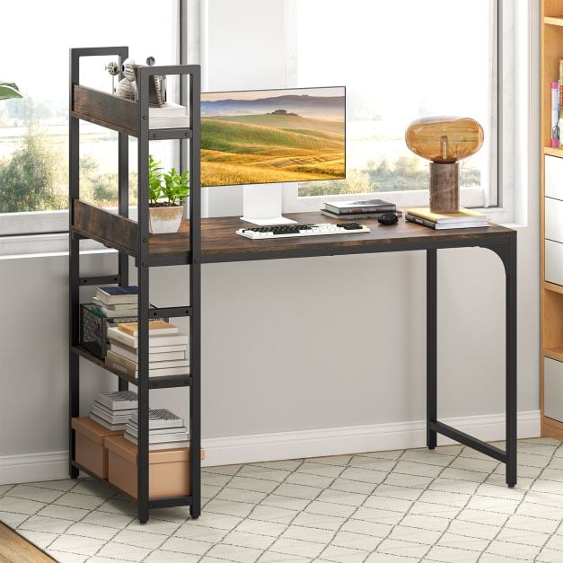 Computer Desk with Power Strip 120 CM Study Writing Desk with Bookshelf