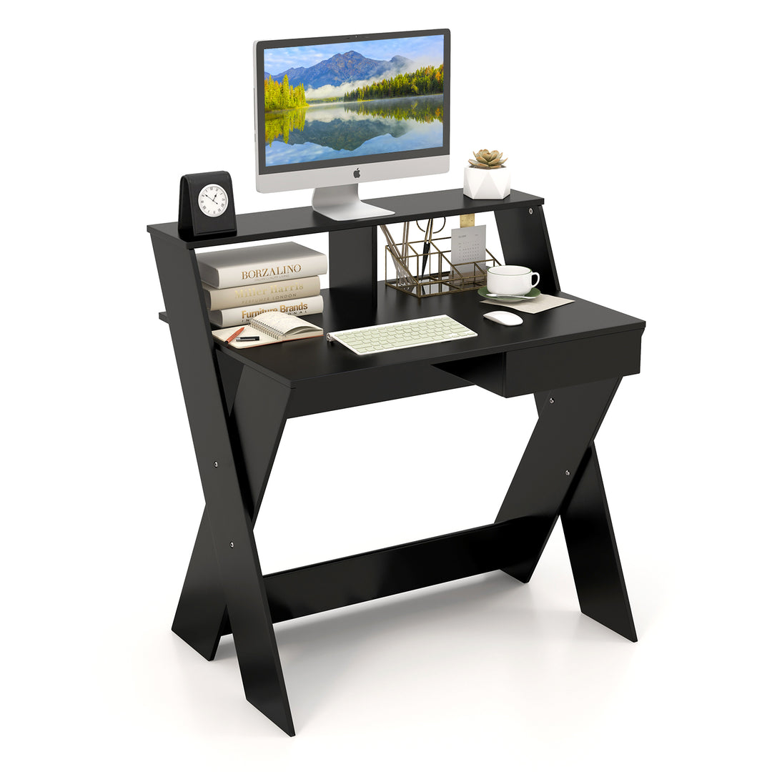 Computer Desk with Storage Drawer and Monitor Stand Riser - TidySpaces