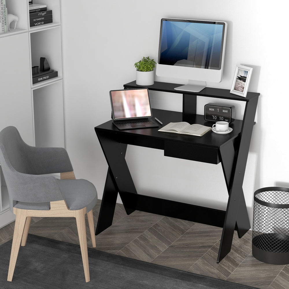 Computer Desk with Storage Drawer and Monitor Stand Riser - TidySpaces