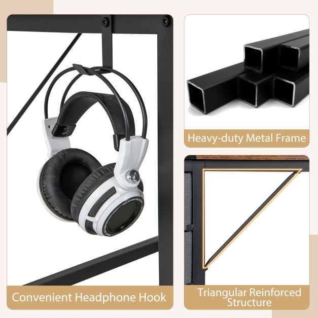 120cm / 140cm Home Office Desk with 2 Drawers Hanging Hook Rustic Brown + Black - TidySpaces