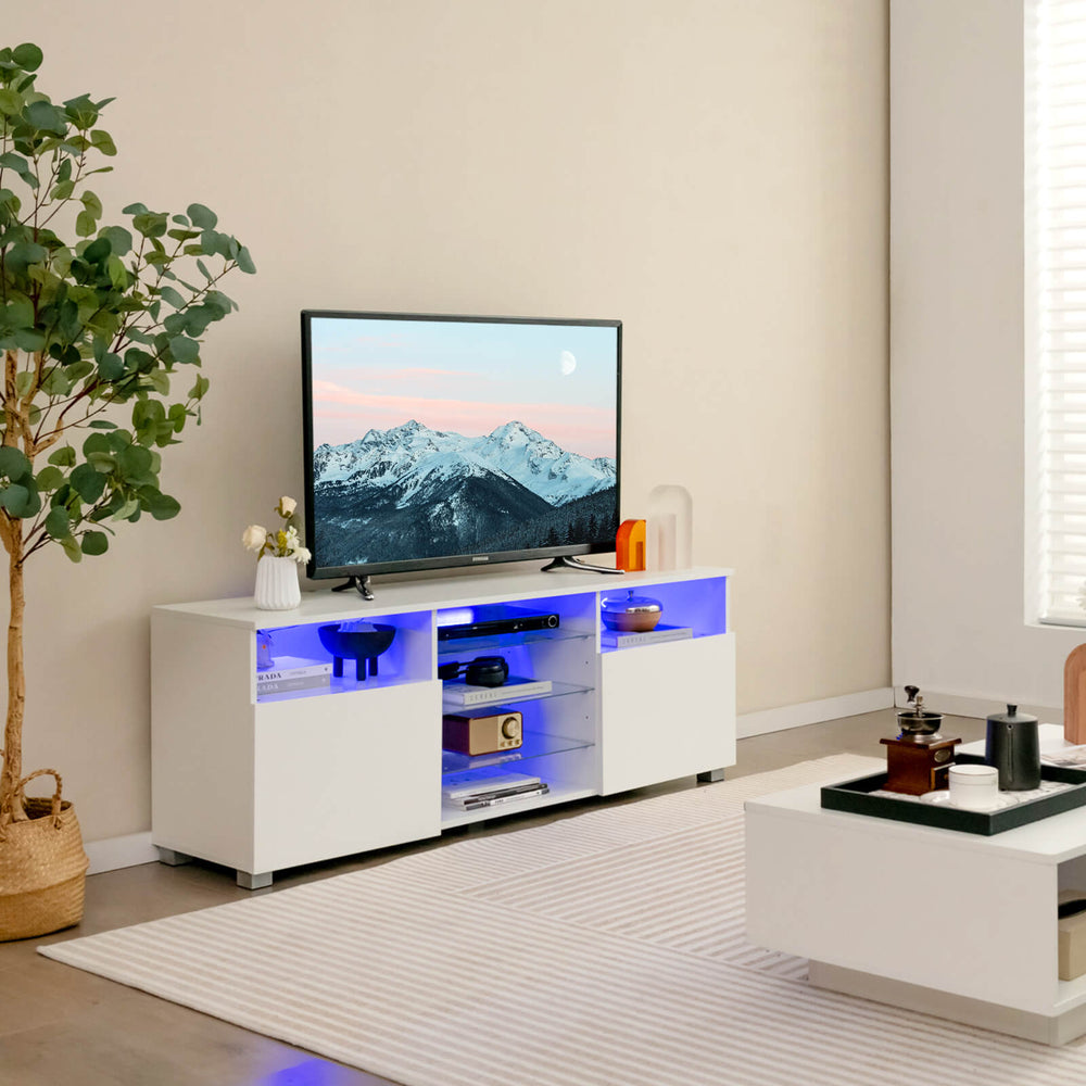 Console TV Stand for TVs up to 65" with LED Lights and 2 Doors - TidySpaces