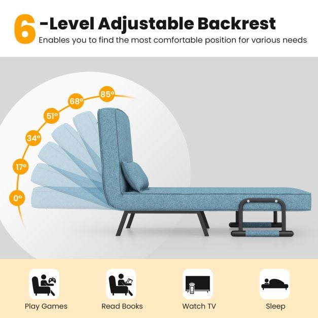 Convertible Sofa Bed 4 in 1 with 6 Position Adjustable Backrest