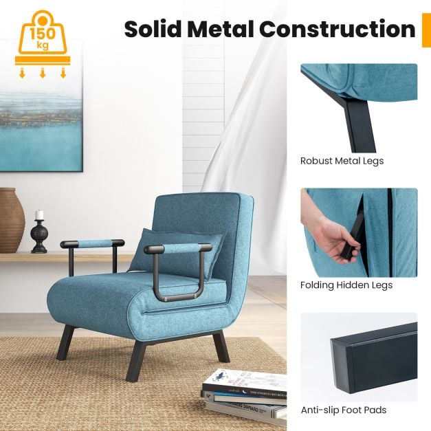 Convertible Sofa Bed 4 in 1 with 6 Position Adjustable Backrest