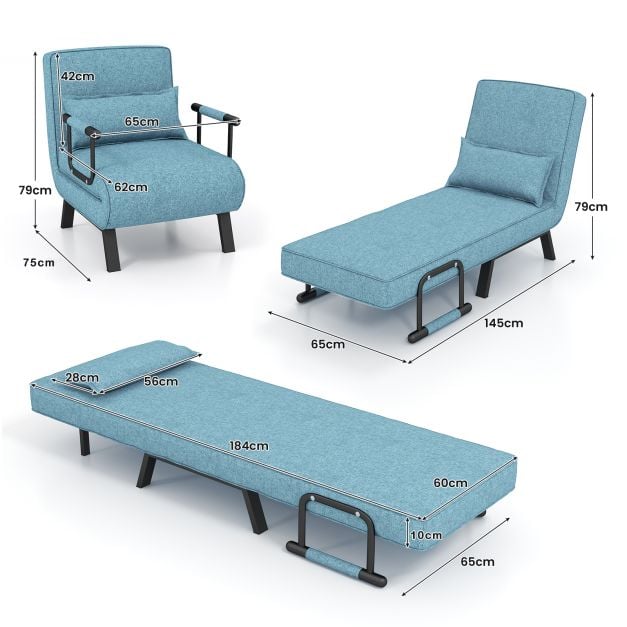 Convertible Sofa Bed 4 in 1 with 6 Position Adjustable Backrest