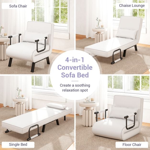 Convertible Sofa Bed 4 in 1 with 6 Position Adjustable Backrest