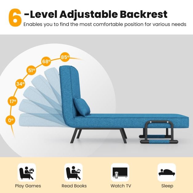 Convertible Sofa Bed 4 in 1 with 6 Position Adjustable Backrest