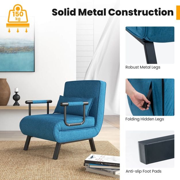 Convertible Sofa Bed 4 in 1 with 6 Position Adjustable Backrest