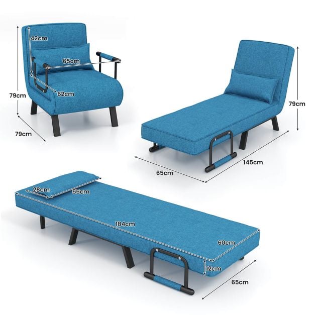 Convertible Sofa Bed 4 in 1 with 6 Position Adjustable Backrest