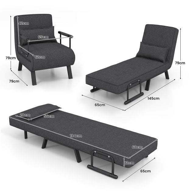 Convertible Sofa Bed 4 in 1 with 6 Position Adjustable Backrest