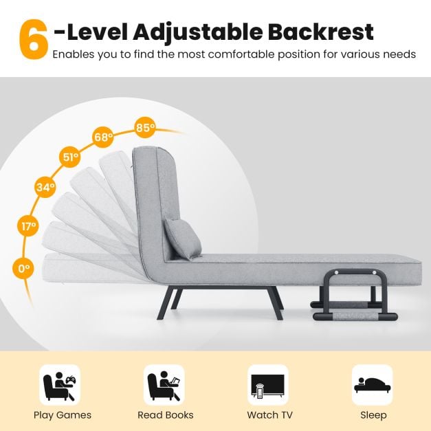 Convertible Sofa Bed 4 in 1 with 6 Position Adjustable Backrest