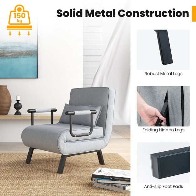 Convertible Sofa Bed 4 in 1 with 6 Position Adjustable Backrest