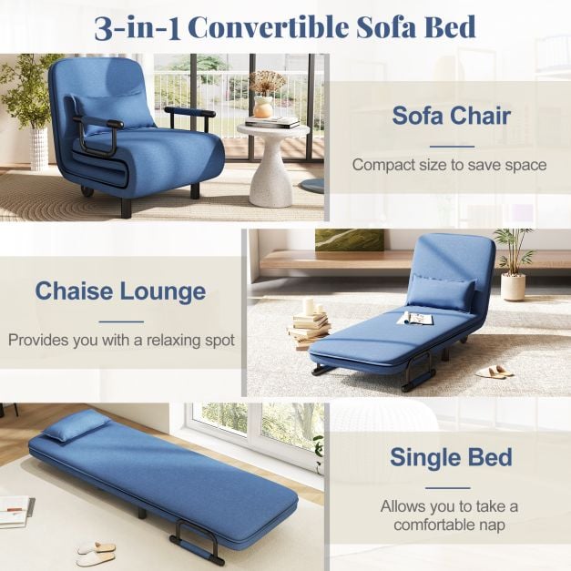 3-in-1 Convertible Sofa Bed with 5-Position Adjustable Backrest for Versatile Comfort