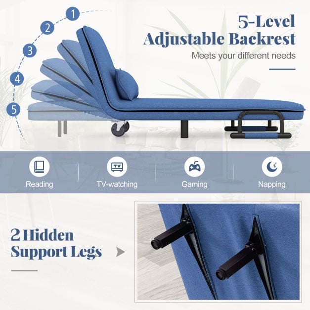 3-in-1 Convertible Sofa Bed with 5-Position Adjustable Backrest for Versatile Comfort