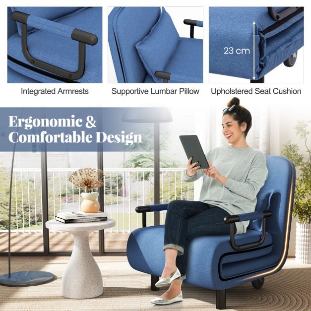 3-in-1 Convertible Sofa Bed with 5-Position Adjustable Backrest for Versatile Comfort