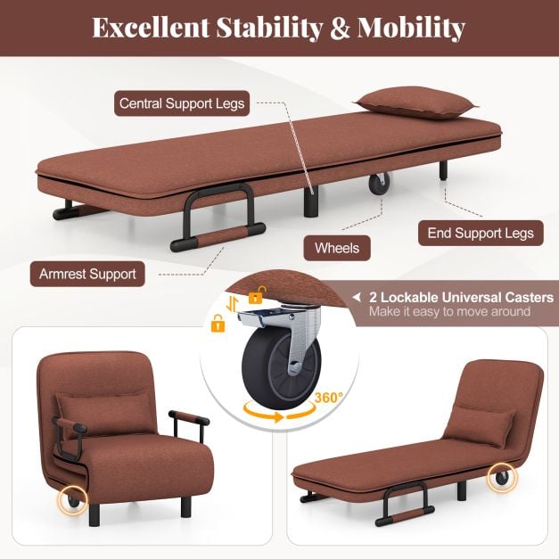 3-in-1 Convertible Sofa Bed with 5-Position Adjustable Backrest for Versatile Comfort
