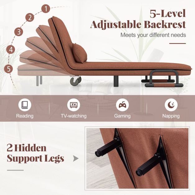 3-in-1 Convertible Sofa Bed with 5-Position Adjustable Backrest for Versatile Comfort