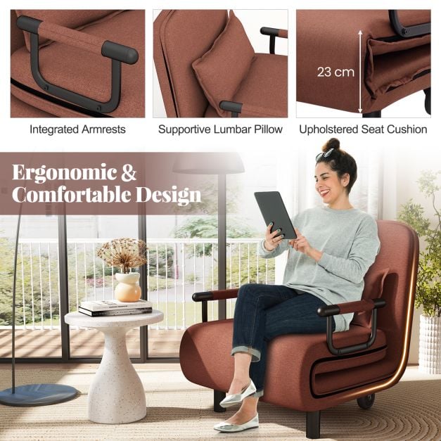 3-in-1 Convertible Sofa Bed with 5-Position Adjustable Backrest for Versatile Comfort