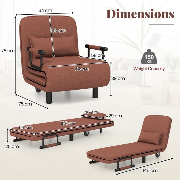 3-in-1 Convertible Sofa Bed with 5-Position Adjustable Backrest for Versatile Comfort