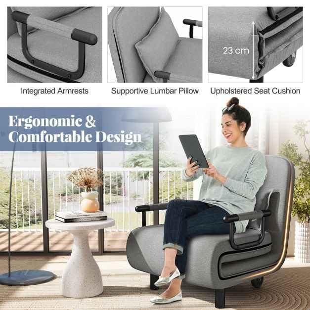 3-in-1 Convertible Sofa Bed with 5-Position Adjustable Backrest for Versatile Comfort
