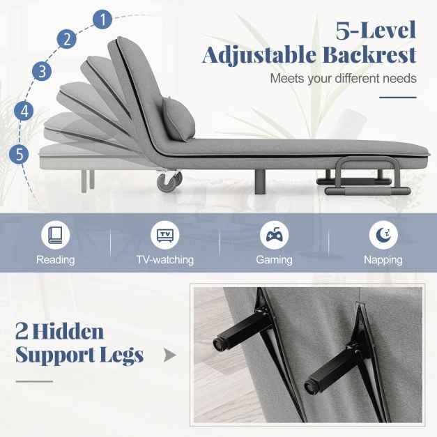 3-in-1 Convertible Sofa Bed with 5-Position Adjustable Backrest for Versatile Comfort