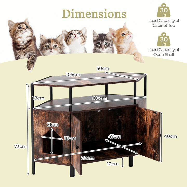 Corner Cat Litter Box Enclosure with Open Shelf - TidySpaces
