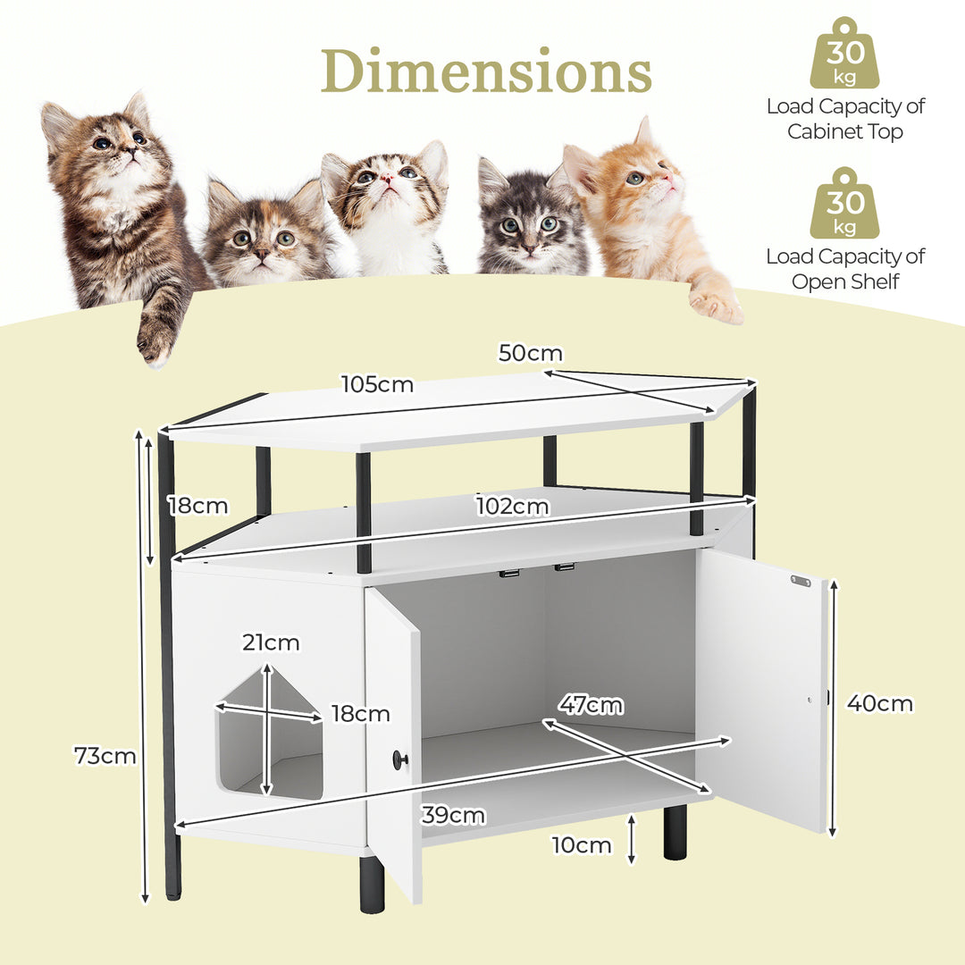 Corner Cat Litter Box Enclosure with Open Shelf - TidySpaces