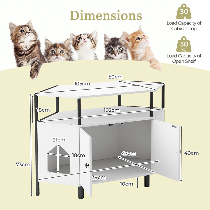 Corner Cat Litter Box Enclosure with Open Shelf - TidySpaces