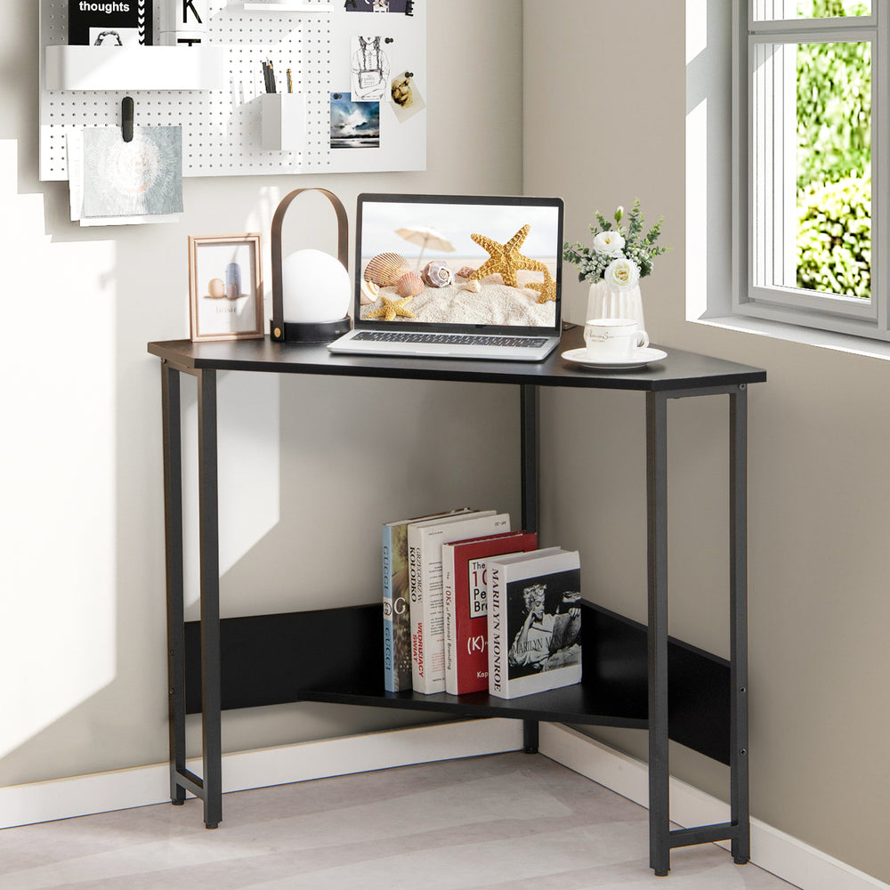 Corner Desk 90-degree Triangle Computer Desk with Power Outlet - TidySpaces