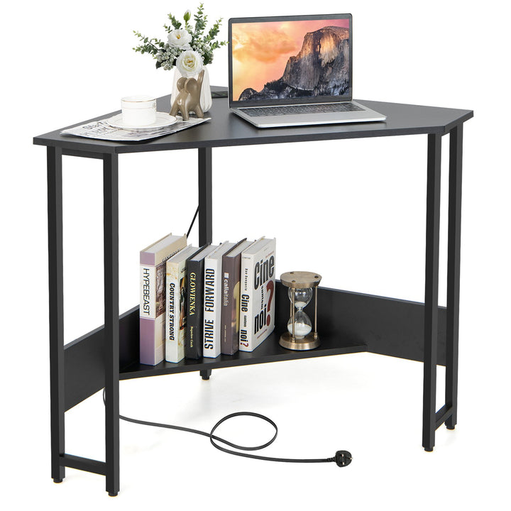 Corner Desk 90-degree Triangle Computer Desk with Power Outlet Black - TidySpaces