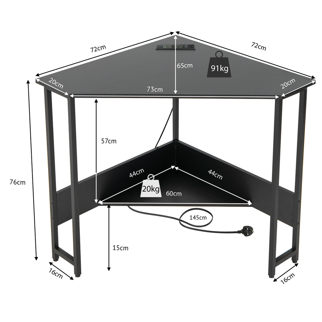 Corner Desk 90-degree Triangle Computer Desk with Power Outlet - TidySpaces
