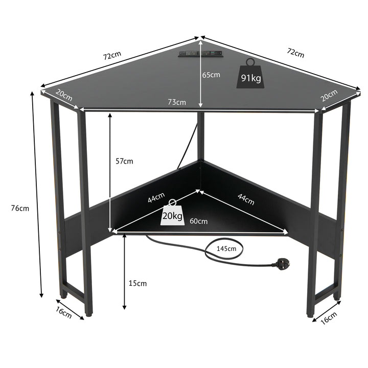 Corner Desk 90-degree Triangle Computer Desk with Power Outlet - TidySpaces