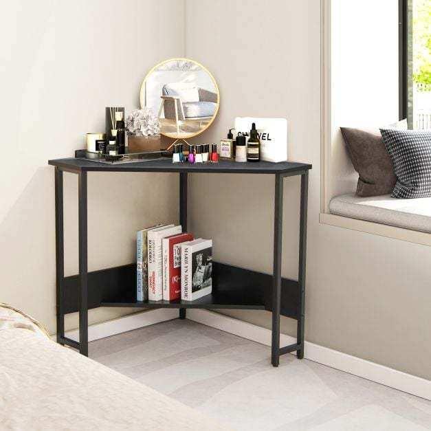 Corner Desk 90-degree Triangle Computer Desk with Power Outlet - TidySpaces