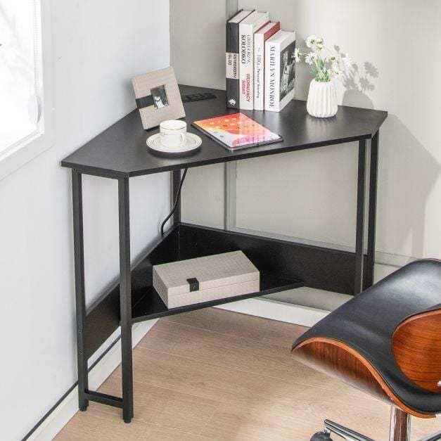 Corner Desk 90-degree Triangle Computer Desk with Power Outlet - TidySpaces