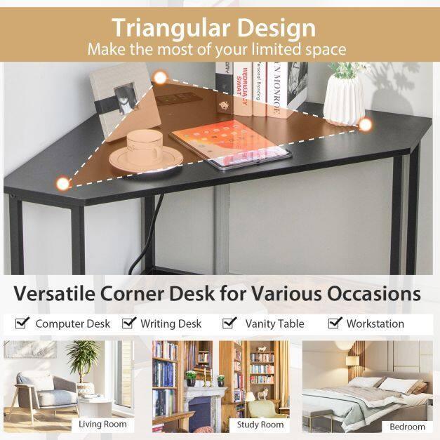 Corner Desk 90-degree Triangle Computer Desk with Power Outlet - TidySpaces