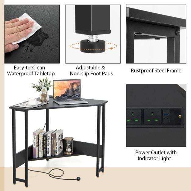 Corner Desk 90-degree Triangle Computer Desk with Power Outlet - TidySpaces