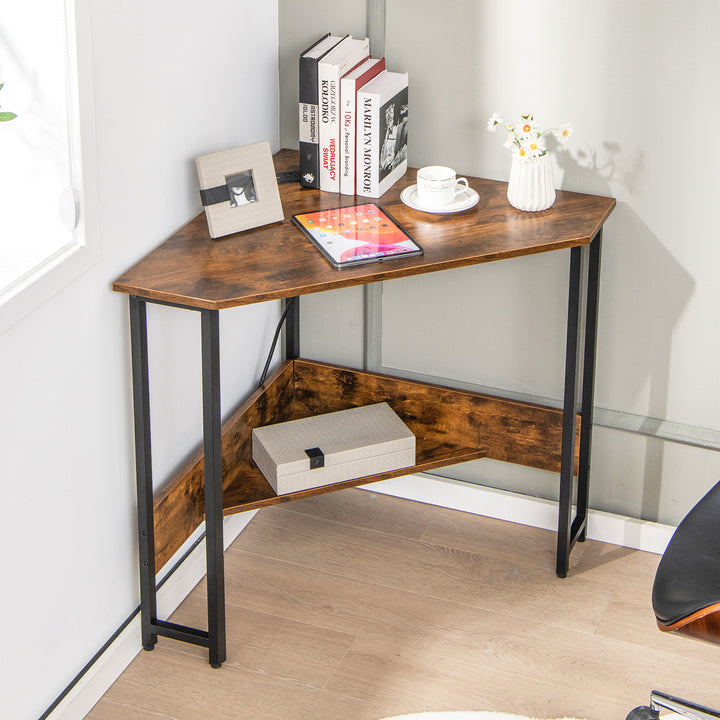 Corner Desk 90-degree Triangle Computer Desk with Power Outlet - TidySpaces