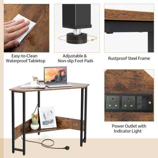 Corner Desk 90-degree Triangle Computer Desk with Power Outlet - TidySpaces