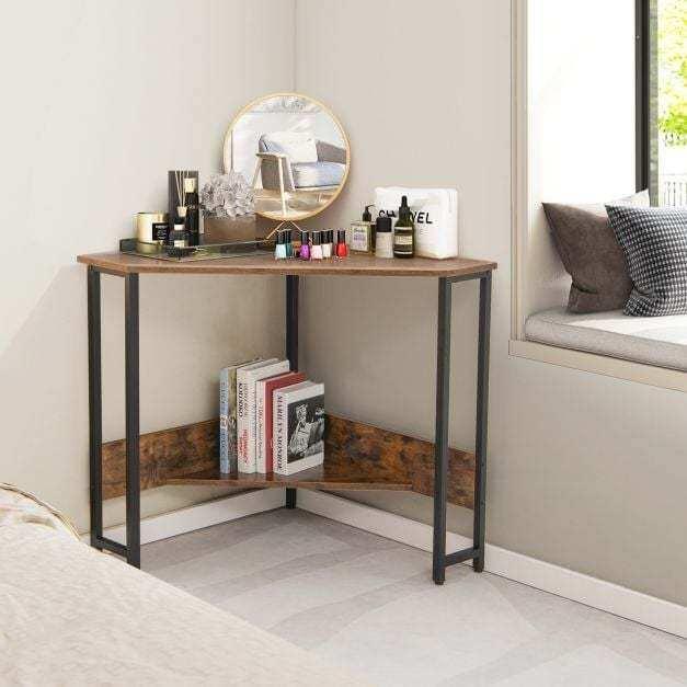 Corner Desk 90-degree Triangle Computer Desk with Power Outlet - TidySpaces