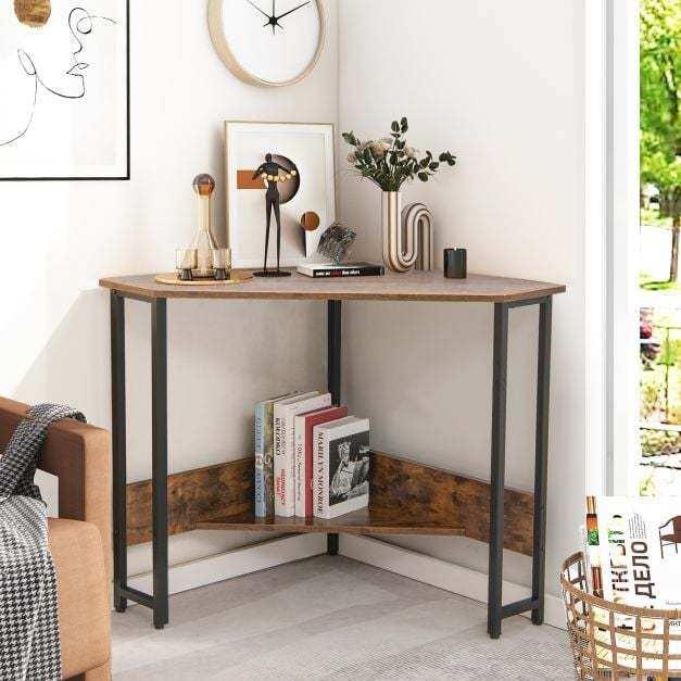 Corner Desk 90-degree Triangle Computer Desk with Power Outlet - TidySpaces