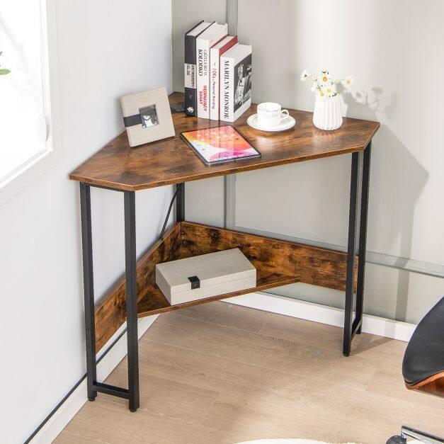 Corner Desk 90-degree Triangle Computer Desk with Power Outlet - TidySpaces