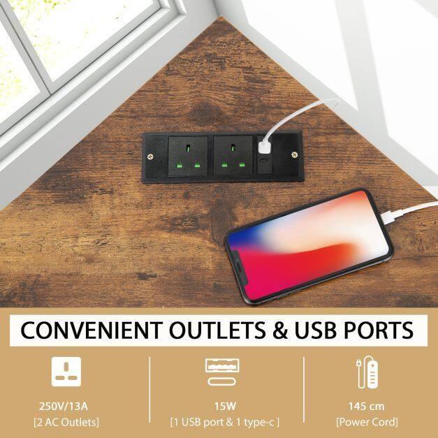 Corner Desk 90-degree Triangle Computer Desk with Power Outlet - TidySpaces