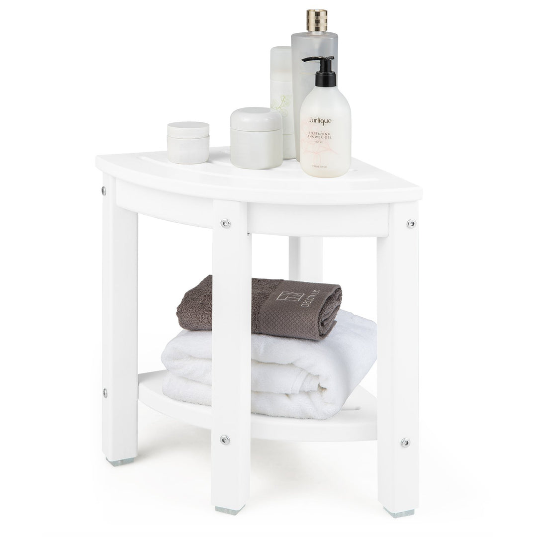 Waterproof Corner Shower Bench Stool with Storage Shelf for Shaving Legs - TidySpaces