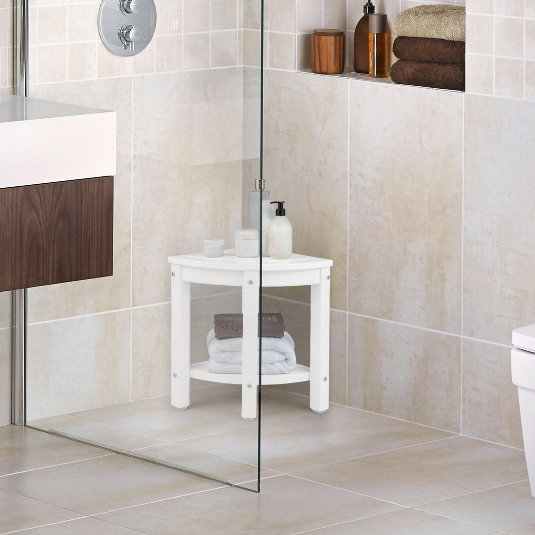 Waterproof Corner Shower Bench Stool with Storage Shelf for Shaving Legs - TidySpaces